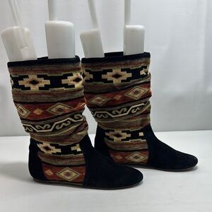 Vintage Texi Zodiac Suede Aztec Southwest Carpet Rug Tapestry Boots